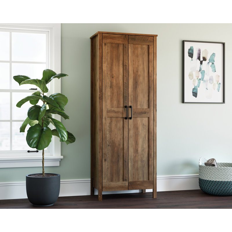 Tall Rustic Pine 2-Door Storage Cabinet with Adjustable Shelves