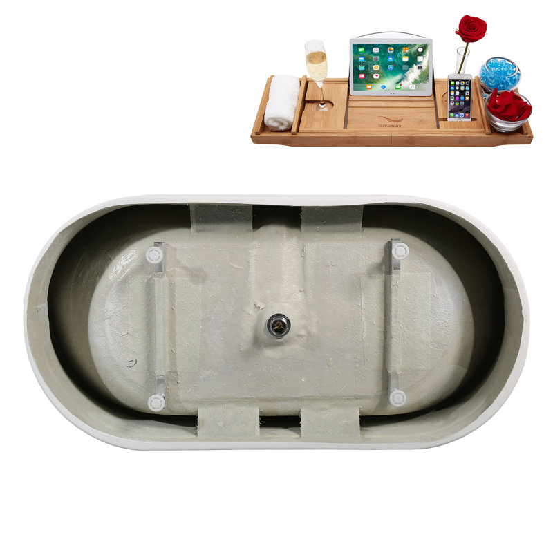 Baignoire autoportante et plateau 65 "avec drain interne Streamline, Chrome poli