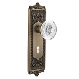 Crystal Egg & Dart Interior Mortise Door Knob with Egg & Dart Long Plate