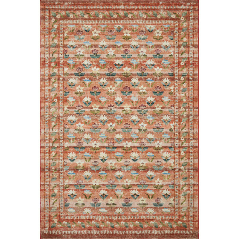 Rifle Paper Co. x Loloi Courtyard Terracotta Area Rug feat. CloudPile, Rectangle 3'6" x 5'6"
