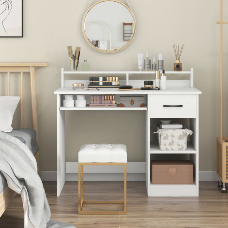 Bureau blanc avec station de charge et tablette réglable pour le bureau à domicile