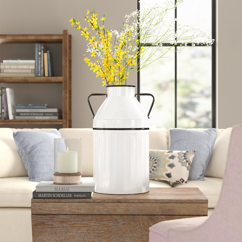 Decorative Metal Iron Vase with Ribbed Base and Side Handles - Vintage-Inspired Cylindrical Silhouette for Eye-Catching Display and Timeless Accent Decor