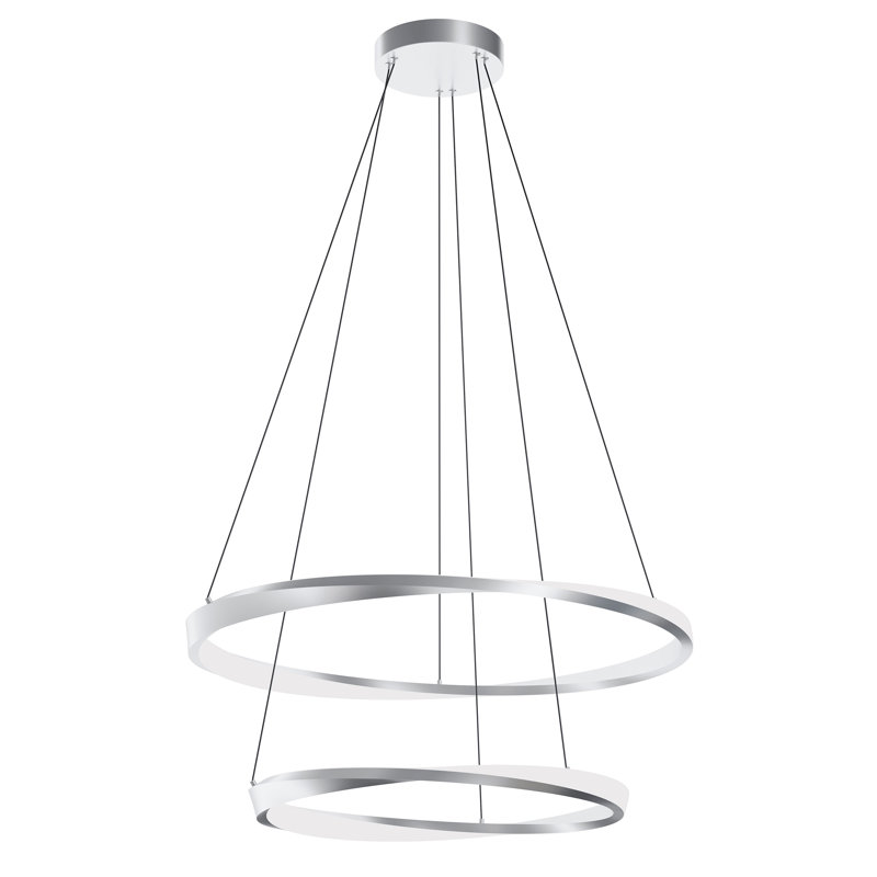 Luminaire suspendu double DEL 32 po Oberon - 80 W - nickel satiné, Nickel satiné