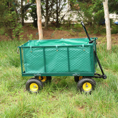Chariot de jardin robuste avec clôture surélevée et poignée amovible pour une utilisation polyvalente et un transport facile
