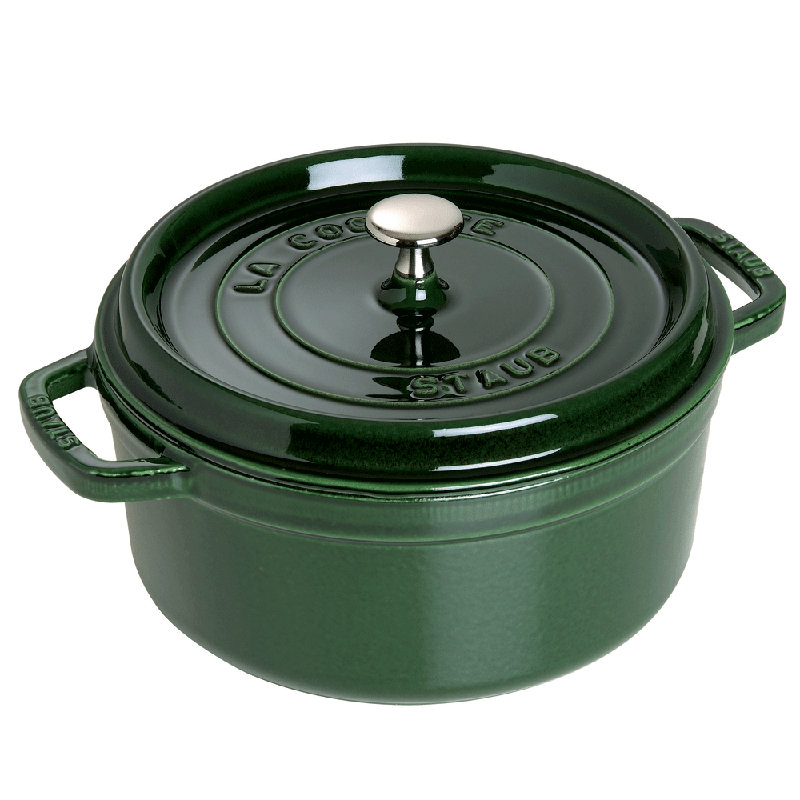 La Cocotte Cast Iron Round Cocotte, Basil, 2.75 quarts