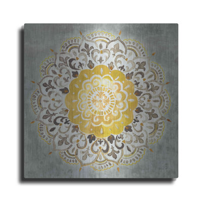 «Red Barrel Studio®« Mandala Delight IV Yellow Grey »par Danhui Nai, art mural en métal