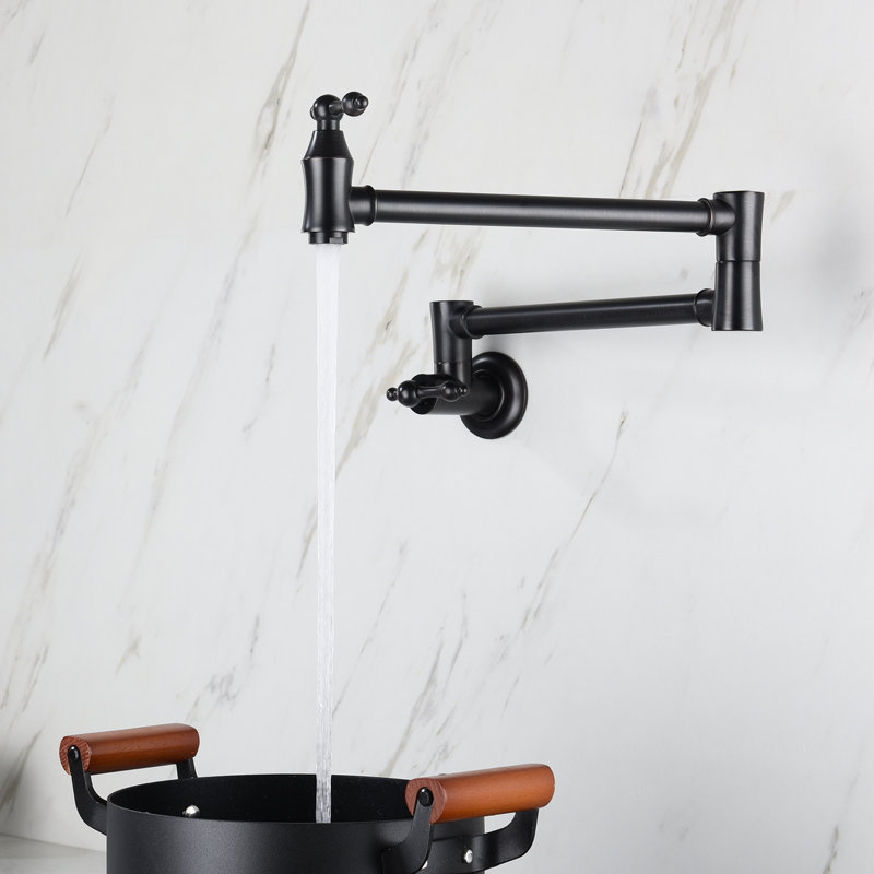 Matte Black Pot Filler Faucet Wall Mount, Foldable Arm Style, 360 Rotation, Brass, Corrosion Surface, Double Handles Mounted Faucet, Design, Swivel, Coating,
