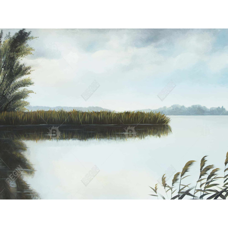 Quiet Lake - Contemporary Landscapes Framed Canvas Art, 37.25" H x 49.25" W
