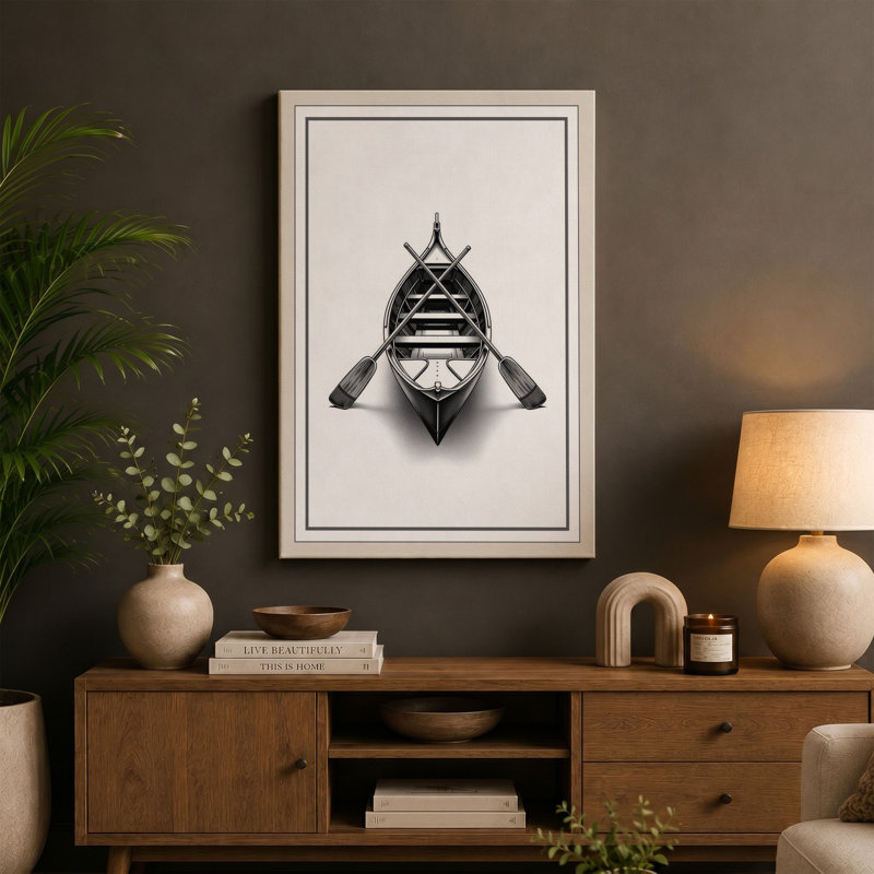 Architectural Rowboat Industrial 1 Piece Wrapped Canvas Wall Art, 18x12 - 45.7 x 30.5 cm, Terracotta Border
