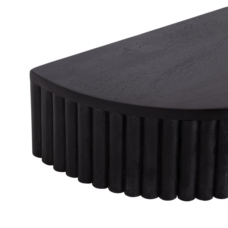 Kristie Half-circle Mango Solid Wood Floating Shelf with Drawer, Black