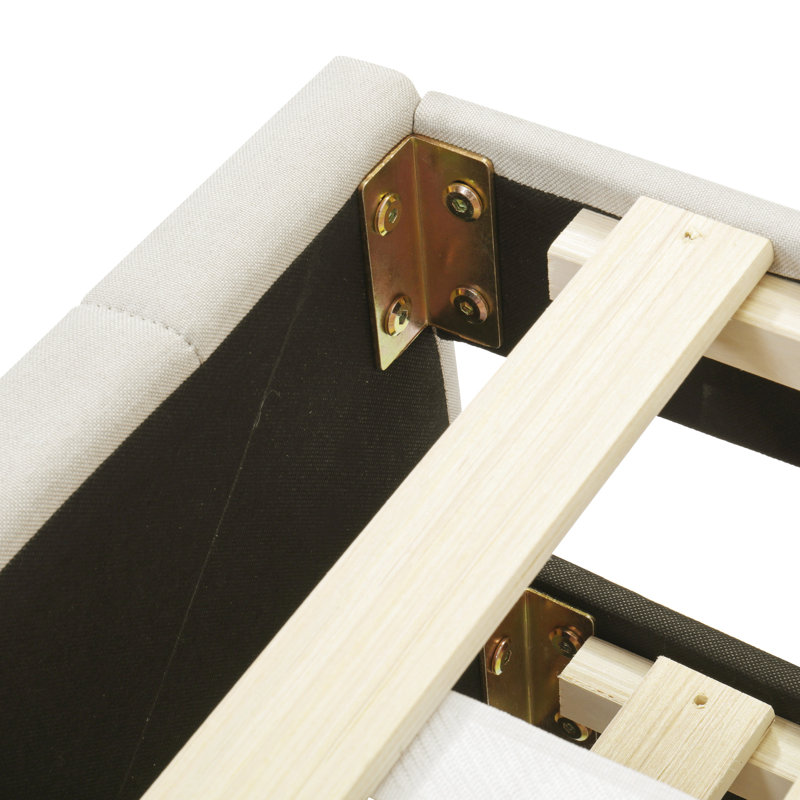 Lit plateforme simple en lin beige avec lit gigogne rabattable et 3 tiroirs, finition