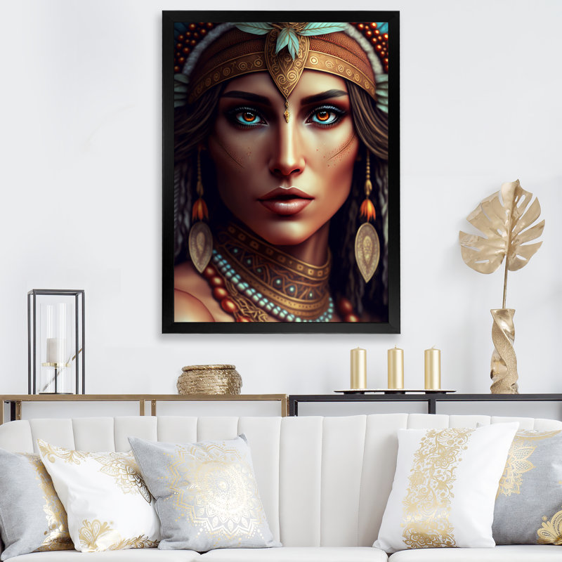 Ziaira, femme bohémienne aux yeux bruns IV sur toile, H 20 po x l 12 po x P 1 po, Cadre photo noir