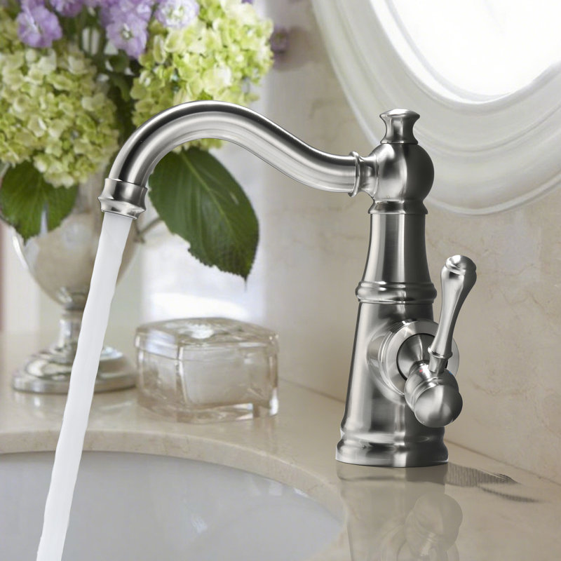 8"H Solid Brass Single-Handle Bathroom Sink Faucet, Brushed Nickel