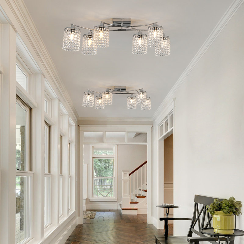 Elegant Chrome Crystal 35" Flush Mount Ceiling Light