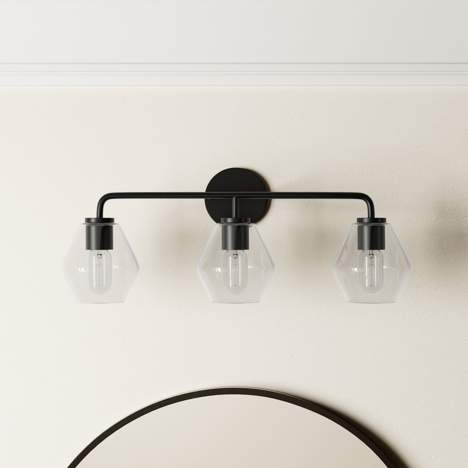 Rooks 3 - Light Dimmable Vanity Light, Midnight Black, Clear