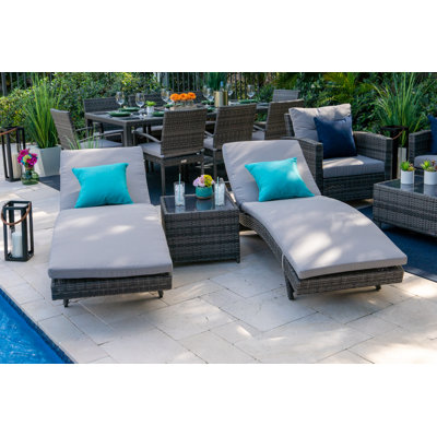 Bethena Bari 3 Piece Outdoor Chaise Lounge Set In Mixed Gray