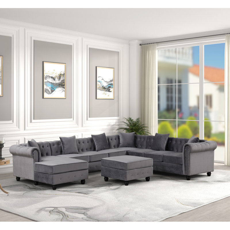 Canapé modulaire rembourré 5 pièces Wespi, Velours gris