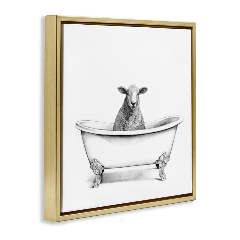 "Sheep in Bathaign S Croquis", art mural encadré par Victoria Borges, H 18 po x l 18 po, Cadre flottant métallique doré