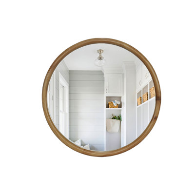 Round Wood Framed Wall Mirror, 27.56" Natural Wooden Circle Mirror For Bathroom, Bedroom, Entryway, Mid-Century Modern Decorative Mirror