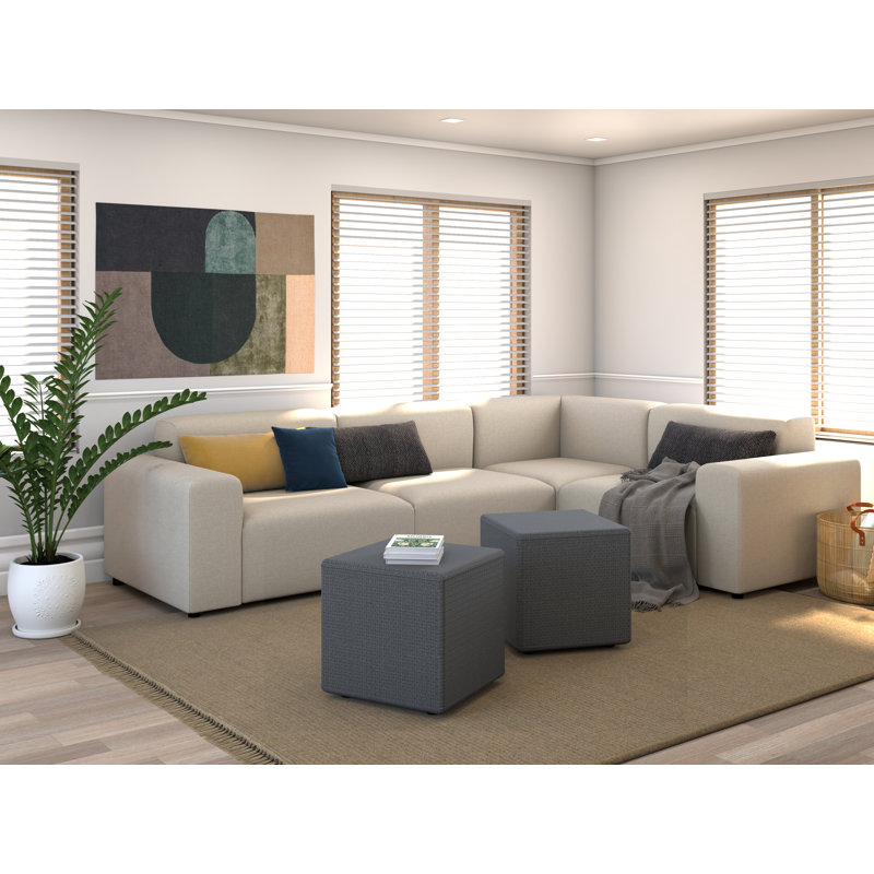 Tissu safran d'intérieur revêtu de cube en forme de repose-pieds, Gris
