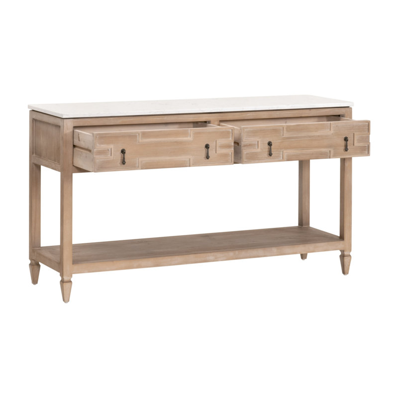 Smoke Gray Pine and White Quartz 2-Drawer Entry Console with Storage