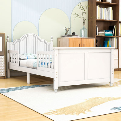 Wooden Bed With Safety Guardrails And Slats