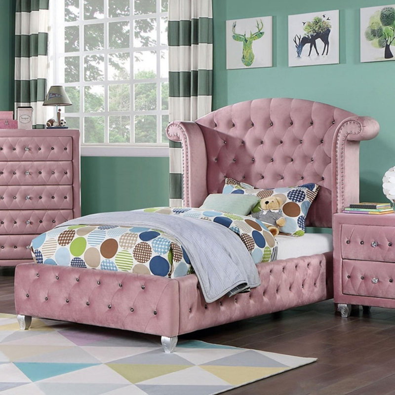 Glam Contemporary Upholstered Bed, Twin