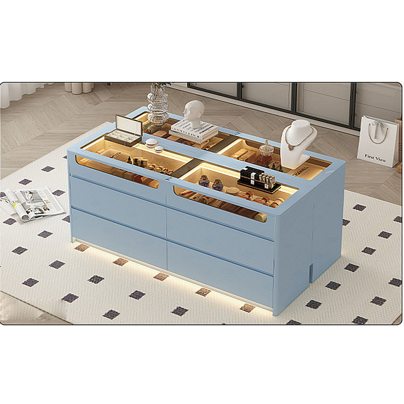 Simple Checkroom Jewelry Display Island C abinet, Blue