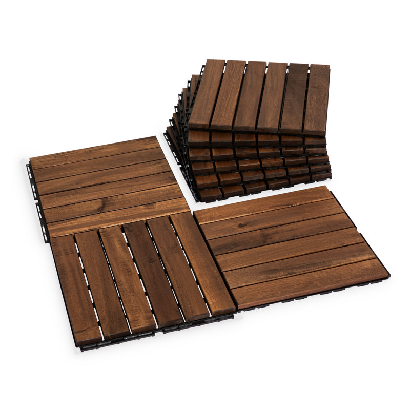 Carreaux de terrasse à 6 lattes en bois d'acacia (ensemble de 27), Brun