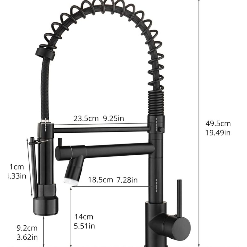 Robinet de cuisine contemporain à DEL avec tirette vers le bas - noir, poignée simple, évier noir polyvalent, levier, qualité