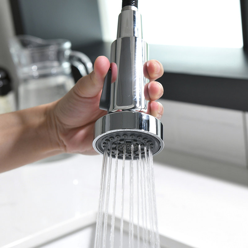 Contemporary Single Handle Lever Kitchen Faucet With Pull Down , , Spring - Down, Multifunctional, Easy Installation Commercial Hole Sink Finish, To Operate, Multifunctional Water Outlet