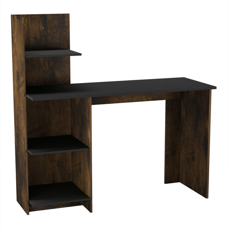 Sevik Solid Wood Computer Desk, Rustic Brown/Black