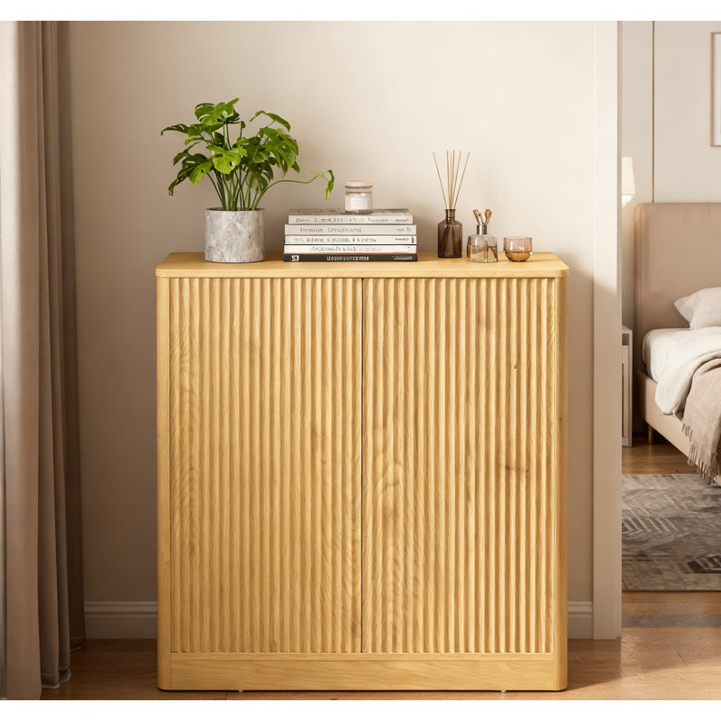 31.5-inch Modern Wavy Sideboard, Curved Contour Design Storage Cabinet, 2-door Cabinet With Storage Function, Suitable For Kitchen/bedroom/living Room, Natural, 31.5"l X 15.7"w X 34.3"h