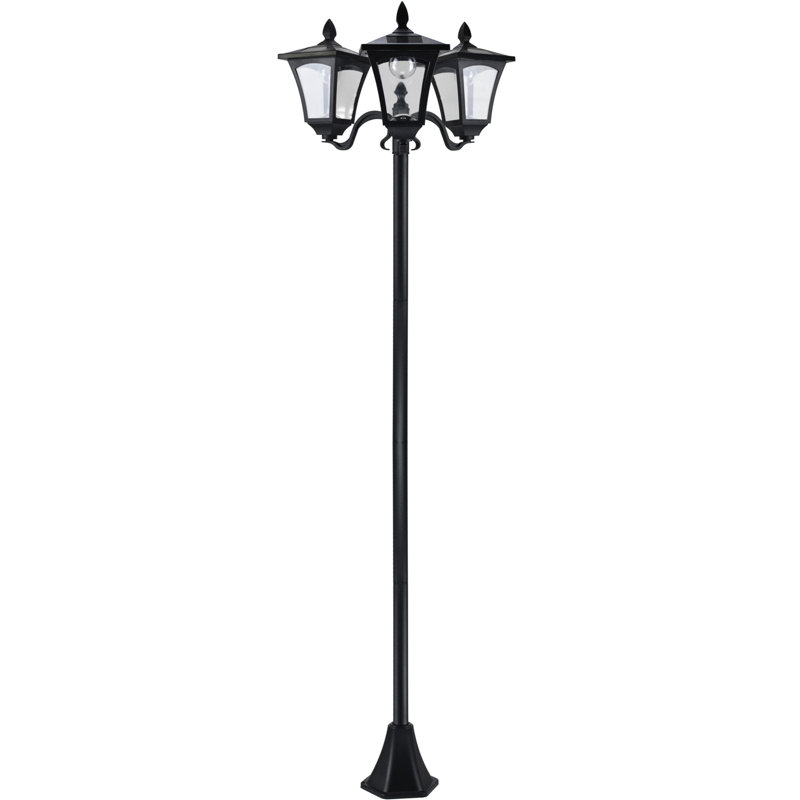 72" Solar Lamp Post, Triple. Driveway Pathway Garden Lawn . Stainless Steel, All-Weather Waterproof Black. Day Night Sensor, Energy Saving Triple Street For Driveway. Waterproof, With Efficient