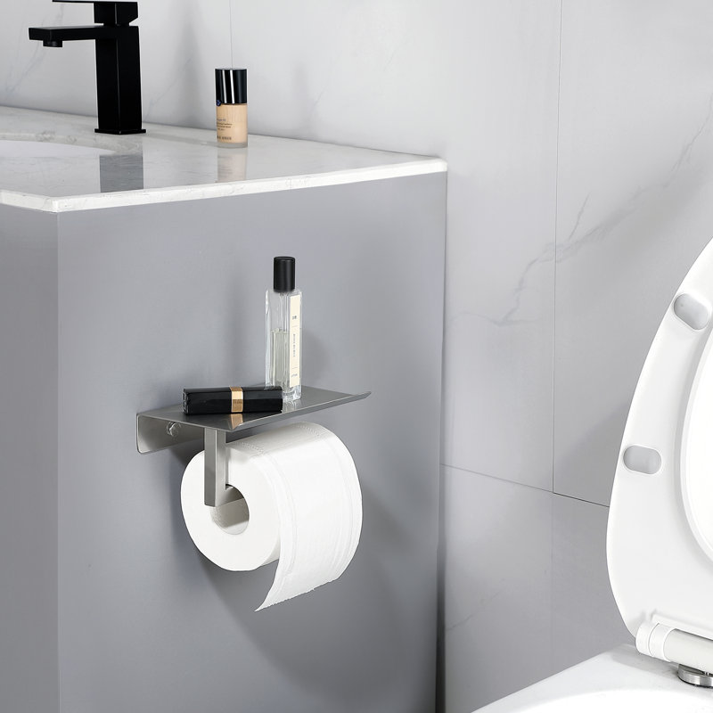 Porte-papier hygiénique mural avec tablette, Nickel brossé