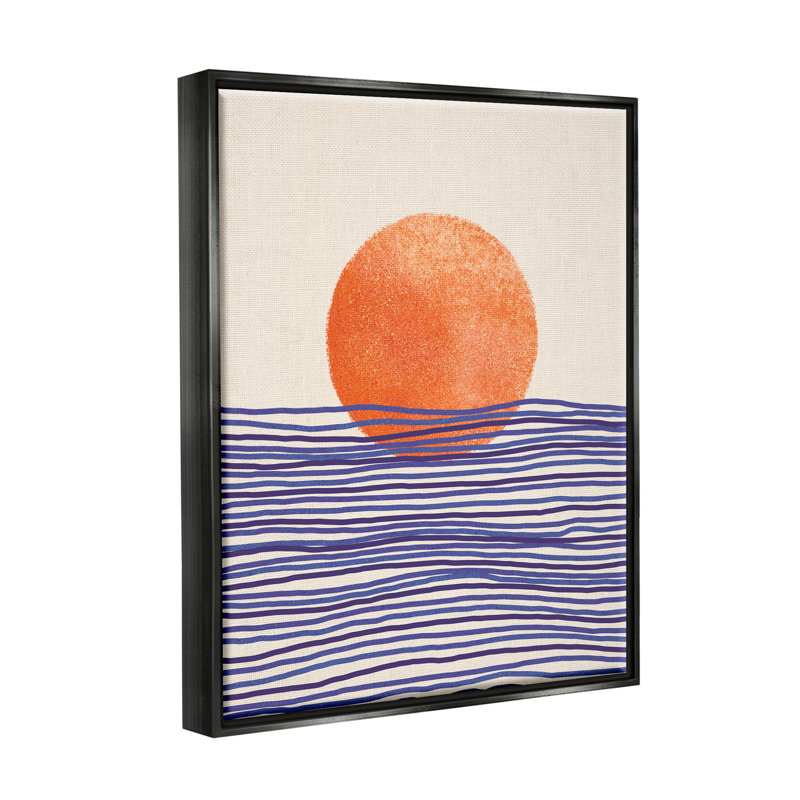 Soleil contemporain, paysage marin - impression, Cadre flottant noir de jais, H 21 po x l 17 po x P 1,7 po
