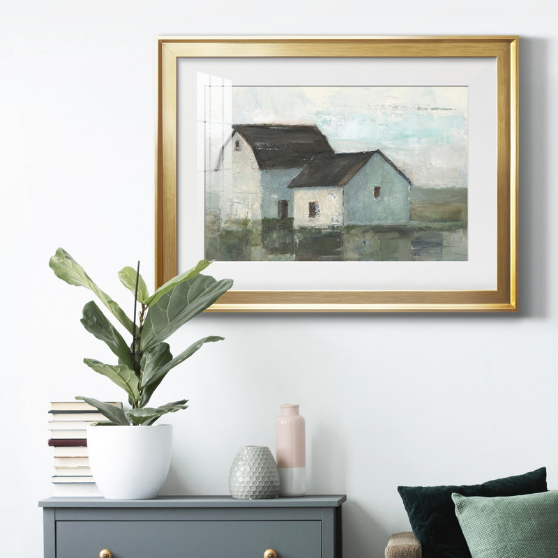«Barn At Sunset II», reproduction encadrée de qualité supérieure - prête à être accrochée, Cadre doré, Blanc