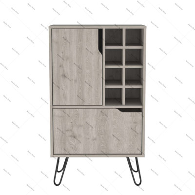 Manhattan L Bar Cabinet, Eight Built-in Wine Rack, Single Door -Light Gray