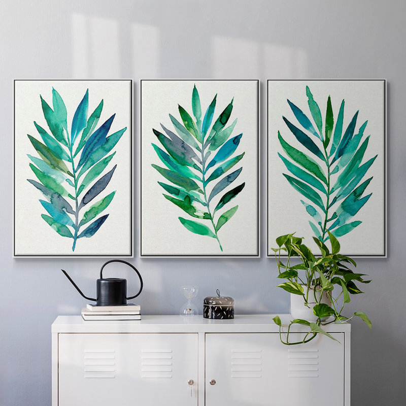 Ensemble de 3 pièces encadrées sur toile Palm Frond Flow I, Blanc, H 36 po x l 72 po