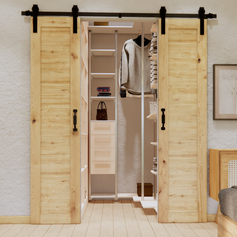 Double Barn Door Solid Oak Wood With Door Hardware, Natural Oil
