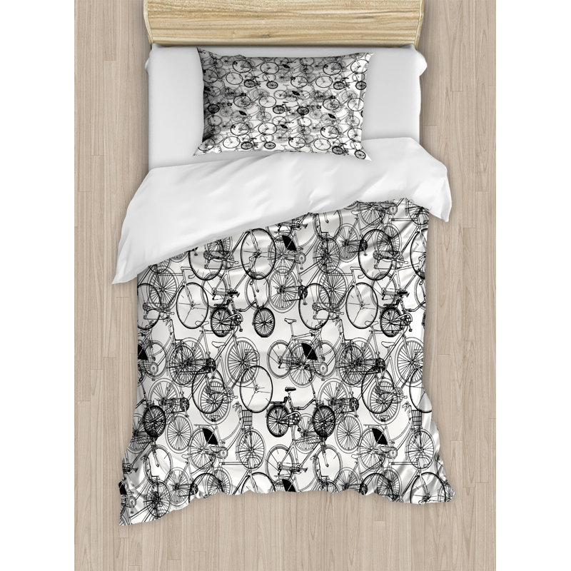 Cottage Americana Floral Duvet Cover, Vintage Retro Bicycle, Twin