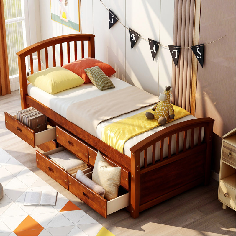 Eckart Solid Wood Slat Storage Bed, Walnut