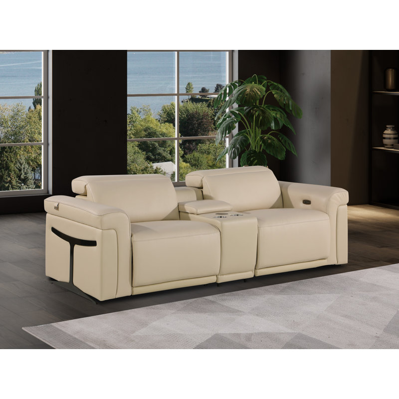 Causeuse inclinable en cuir 2 pièces avec appui-tête électrique 3 pièces Éliziah, Beige