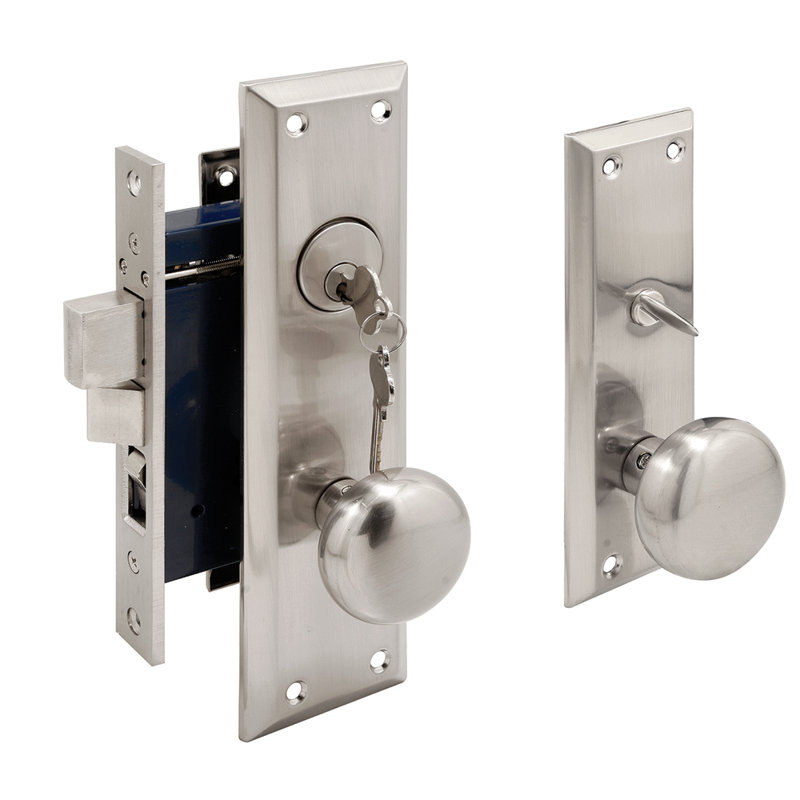 Serrure à mortaiser pour porte d'entrée à cylindre simple moulé sous pression, jeu de 2 1/2 pouces, finition nickel satiné (paquet simple)