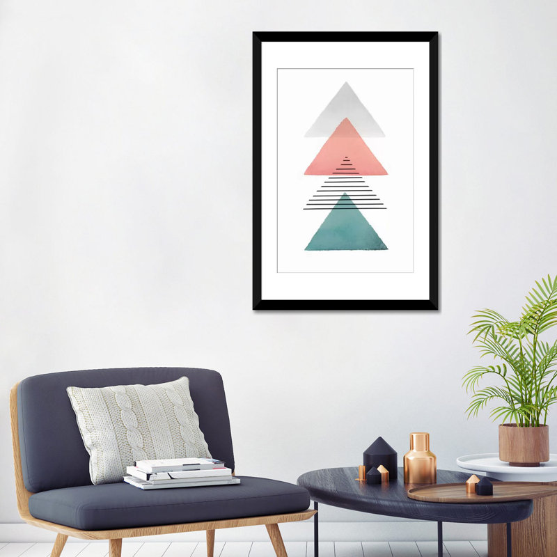 « triangulaire ii », art sur toile, H 26 po x l 18 po x P 1,5 po, Toile avec cadre noir, Blanc