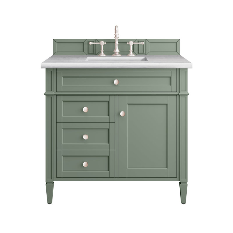 Brittany 36'' W Single Vanity, Smokey Celadon, White Zeus, 8" Widespread