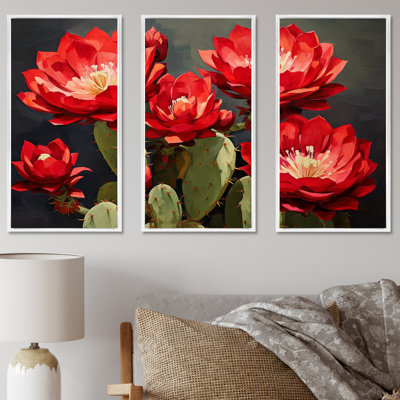 Cactus bourgogne fleuri - ensemble d'art mural floral cactus