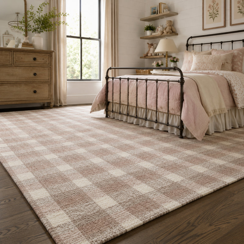 Tapis rose en laine touffeté à la main Azevedo, Rectangle 8 pi x 10 pi
