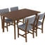 5 tables de salle à manger rustiques comprenant 1 table rectangulaire en bois massif et 4 chaises rembourrées, idéales pour les repas en famille, noyer: petites réunions de style, finition