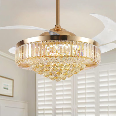 Houstyn Dimmable Crystal Ceiling Fan with LED Lights and Remote Control